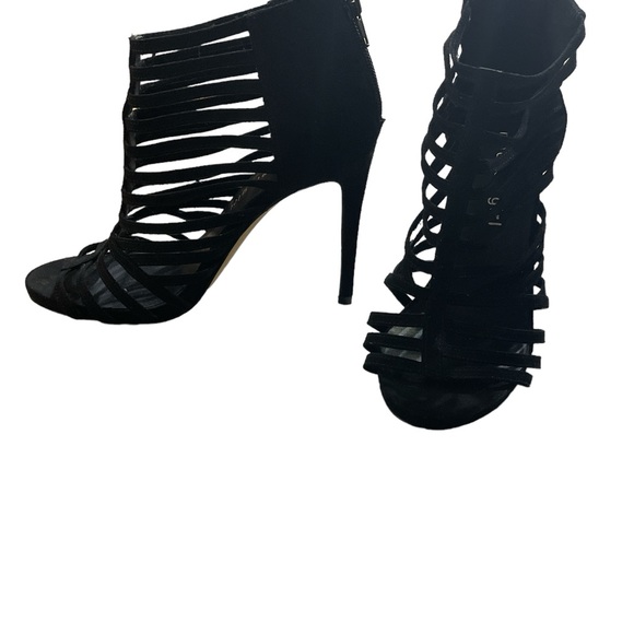 Madden Girl black cage heels strappy platform dressy suede heels sz 6 EUC - Picture 2 of 6